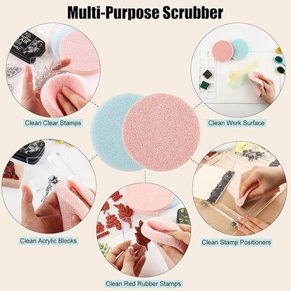 BAOFALI 4 Pcs/Set Stamp Scrubber,Stamp Cleaning Sponge,Ink Removing Tool for Applicable to Stamp Cleaning Cloth Stamps Rubber Stamps,Stamp Positioners and Craft Supplies Tool （Pink,Light Blue）