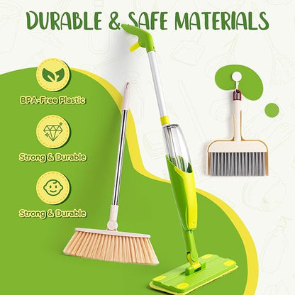 Kids Cleaning Toy Set,Mini Spray Mop Montessori Toys Pretend Play Cleaning Tool for Toddlers with Spray Mop & Kids Broom Dustpan Set Cleaning Toys Gift for Toddlers Girls Boys Age 3+