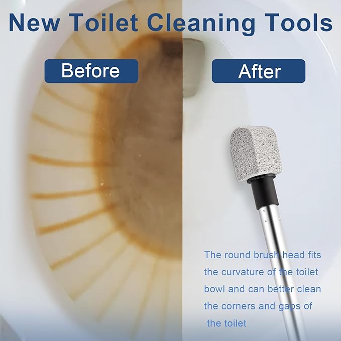 Pumice Stone Toilet Bowl Cleaner, 8 PCs Pumice Stone with 1 Extra Long Handle, 18” Hard Water Toilet Ring Remover, Pumice Stones for Cleaning Toilet, Bath, Kitchen, Pool, Sink