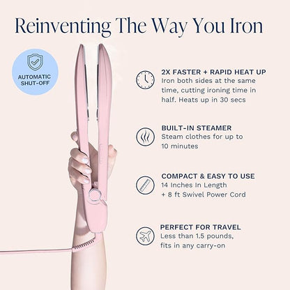 Nori Press Travel Steam Iron - Handheld Iron With Optional Steam Feature - No Ironing Board Required - Easy to Use w/ 6 Fabric Settings - Removes Wrinkles - User Manual Included -Pink