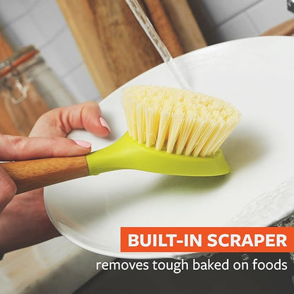 Full Circle Be Good - Bamboo Handle Dish Brush – Sustainable Kitchen Cleaning with Tough Bristles - Natural Dish Scrubber, Nonstick & Cast Iron Cleaner - Long Handle Brush for Dishes, Pots, and Pans