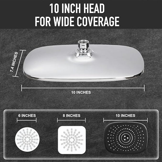 Veken 10'' Rain Shower Head with Handheld, High Pressure Rainfall Showerhead Combo with 5 Handheld Water Spray Modes for Bathroom Accessories, Home Decor, Detachable Dual Shower Heads, Chrome Silver