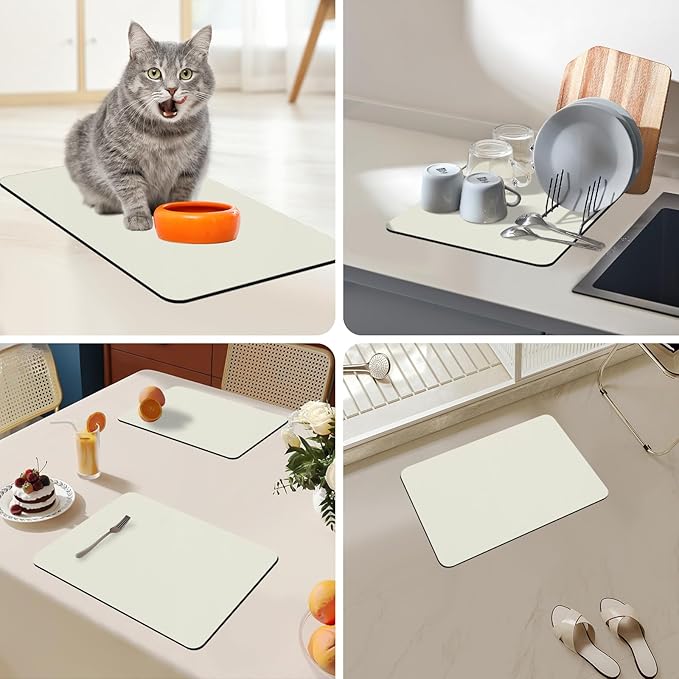 Bloss Coffee Mat, Super Absorbent Dish Drying Mat, Coffee Bar Mat, Kitchen Counter Mat, Hide Stain Rubber Backed Dish Drying Pad(12.2"x19.7", Off White)