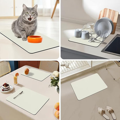 Bloss Coffee Mat, Super Absorbent Dish Drying Mat, Coffee Bar Mat, Kitchen Counter Mat, Hide Stain Rubber Backed Dish Drying Pad(12.2"x19.7", Off White)