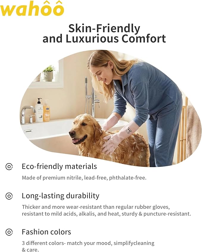 LANON 3 Pairs wahoo Nitrile Cleaning Gloves, Latex free Reusable Dishwashing Gloves for Kitchen, Bathroom, Gardening, Pet Care,Heavy-Duty, Durable, Non-Slip,12 Mil,Colorful Small