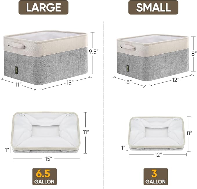 BALEINE 2 Pack Fabric Closet Storage Bins for Shelves, Linen Closet Organizers and Storage, Decorative Baskets for Organizing, Shelf, Clothes, Home, Office (Grey, 12"x8"x8")