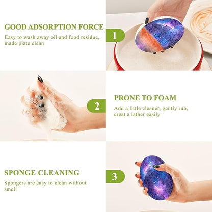Galaxy Kitchen Scrub Sponges, Pop-up Kitchen Cleaning Sponges Reusable Dish Washing Sponges for Bathroom Household Cleaning 3 Pack - Non Scratch Scrubber