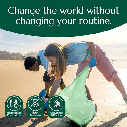 Cleanomic Compostable* 13 Gallon Trash Bags with Drawstring (3 Pack, 75 Count), BPI Certified For Kitchen Compost