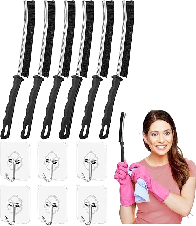 6Pcs Crevice Cleaning Brush 6 Extra Hooks, Multifunctional Cleaning Tool for Home & Kitchen,Heavy-Duty Deep Cleaning Gaps Corners,Cars,HouseholdUse,Bathroom,Window, Faucet & Tile Grout Cleaner