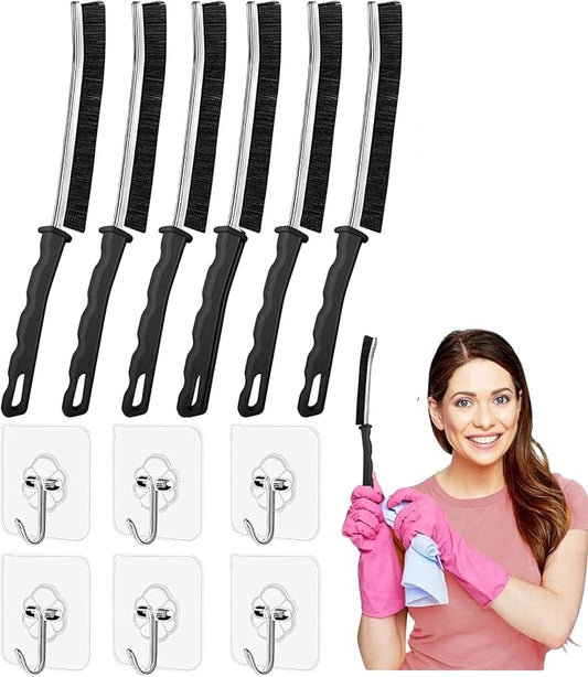 6Pcs Crevice Cleaning Brush 6 Extra Hooks, Multifunctional Cleaning Tool for Home & Kitchen,Heavy-Duty Deep Cleaning Gaps Corners,Cars,HouseholdUse,Bathroom,Window, Faucet & Tile Grout Cleaner