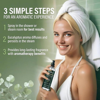 Eucalyptus Shower Spray, Pure Eucalyptus Oil Shower Mist - Sauna and Spa Steam Room Spray, At Home Spa Experience - 6.76 oz