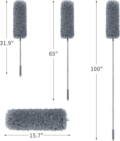 BOOMJOY Microfiber Feather Duster with 100 inches Extension Pole, Dusters for Cleaning High Ceiling, Fan, Blinds, Furniture, Dark Grey