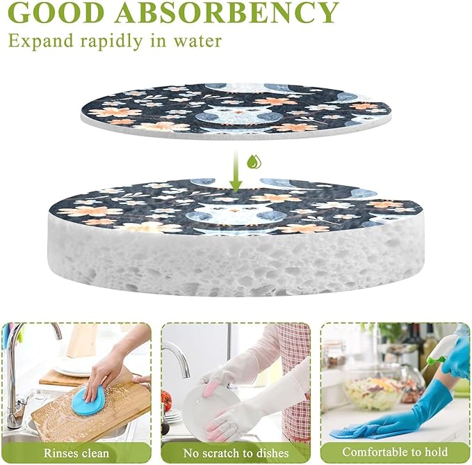 Owl Kitchen Scrub Sponges, Pop-up Kitchen Cleaning Sponges Reusable Dish Washing Sponges for Bathroom Household Cleaning 3 Pack - Non Scratch Scrubber