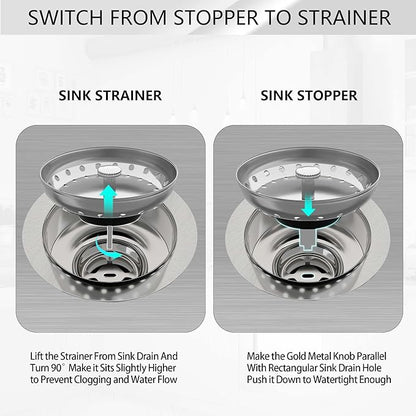 Kitchen Sink Drain 3-1/2 Inch Brushed Stainless Steel Sink Drain Strainer Assembly Kit with Sink Strainer Basket and Drain Stopper for Standard Kitchen Drains Brush Nickel Silver