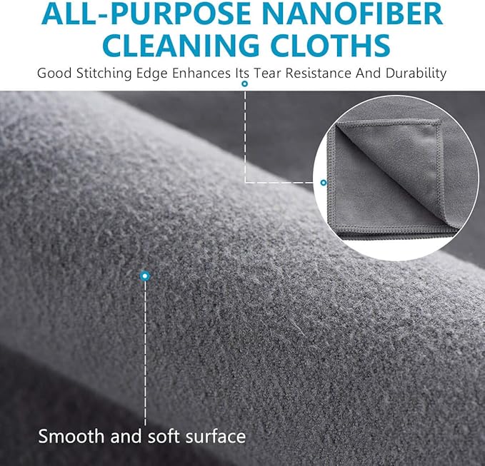 ZHIDIAN Screens Cleaning Microfiber Suede Cloth, 8Pack Streak Free Lint Free Large Rag for Car Screen, TV, Computer, Camera Lenses, Phones, Electronics Devices & All Delicate Surface, 12x12in