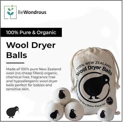 Wool Dryer Balls XL, 100% New Zealand Organic Wool - Reusable Natural Fabric Softener for Laundry, Dryer Sheets Alternative - Prevent Wrinkles and Anti Static (White, 6-Pack)