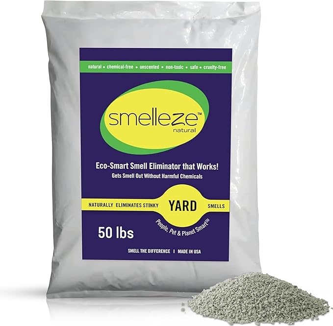 SMELLEZE 50 lb. Yard Odor Eliminator for Dogs – Long-Lasting Turf Cleaner for Pet Urine Outdoor & Poop | Safe for People, Pets, Plants & Planet | Works on Grass, Gravel, Patios & Kennels
