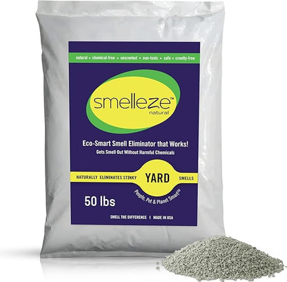 SMELLEZE 50 lb. Yard Odor Eliminator for Dogs – Long-Lasting Turf Cleaner for Pet Urine Outdoor & Poop | Safe for People, Pets, Plants & Planet | Works on Grass, Gravel, Patios & Kennels