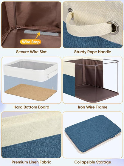 BALEINE 4 Pack Fabric Closet Storage Bins for Shelves, Linen Closet Organizers and Storage, Decorative Baskets for Organizing, Shelf, Clothes, Home, Office (Navy Blue, 17''x13''x10.5'')