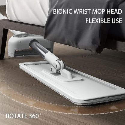 Large Flat Mop and Scalable Bucket with Wheels，360° Rotating Microfiber Dust ，Mop with Dewatering Scraper，54" Adjustable Stainless Steel (1 Mop + 4 Microfiber Pads + 1 Bucket)