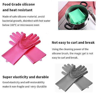 Magic Dishwashing Cleaning Sponge Gloves Reusable Silicone Brush Scrubber Gloves