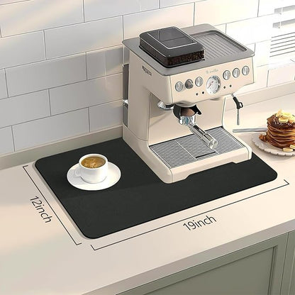 Bloss Coffee Mat, Dish Drying Mat, Coffee Bar/Maker Mat, Kitchen Counter Mat, Absorbent Hide Stain Rubber Backed Dish Drying Pad(12.2"x19.7", Black)