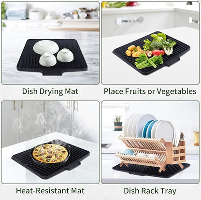 Silicone Dish Drying Mat 16x13 Multiple Usage,Easy clean,Eco-friendly,Heat-resistant Silicone Mat Dish Drying Mats For Kitchen Counter or Sink,Refrigerator or Drawer liner Black16inchx13inch