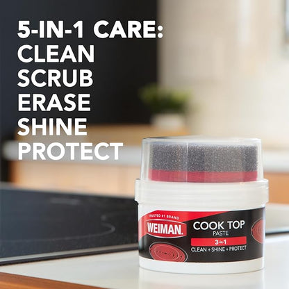 Weiman Cooktop Cleaner Paste, Easily Remove Burned-On Food, Grease and Watermarks, Leaving Your Glass Cook Top Sparkling