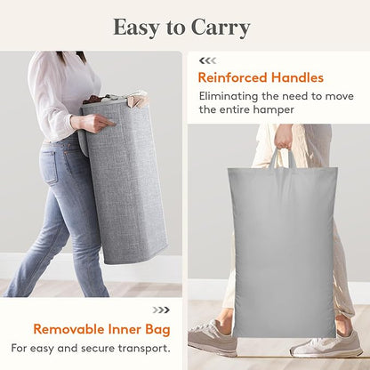 Lifewit 75L Slim Laundry Basket with Lid, Narrow Large Laundry Hamper with Plastic Handles and Removable Bag, Tall Foldable Dirty Clothes Hampers for Laundry Room, Bedroom, Bathroom, Dorm, Gray