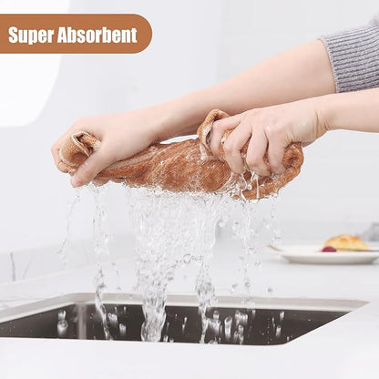 Homaxy Microfiber Kitchen Towels and Dishcloths Set, 12 Pack Soft and Absorbent Dish Hand Towels Bulk, 28 x 16 Inch & 12 x 12 Inch Quick Drying Rags for Washing Dishes, Camel