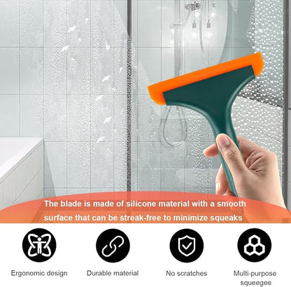 Small Silicone Window Squeegee, 5.9 Inch Car Windshield Water Blade Squeegee with Non-Slip Handle, All-Purpose Cleaning Squeegee for Car Windshield, Window, Mirror (Black Green)