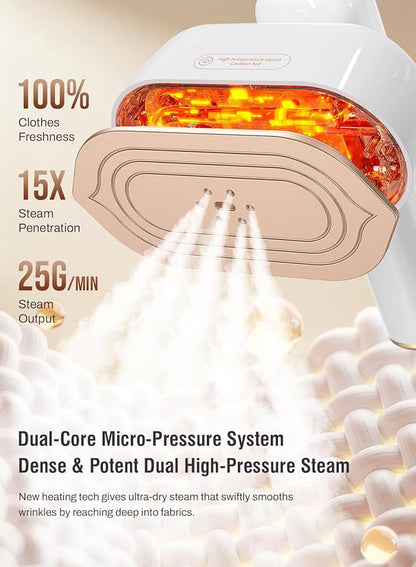 Travel Steamer for Clothes,2-in-1Handheld Garment Steamer&Iron,1200W Portable Steam, 15s Fast Heat-Up, LED Display,5 Adjustable Steam Modes,25g/min Powerful Steam,Self-Cleaning, All Fabrics,120V