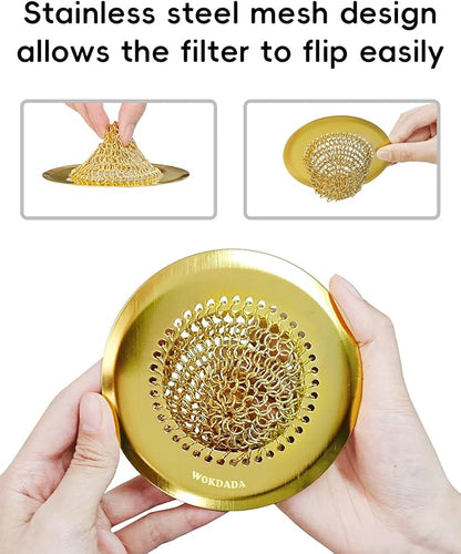 Wokdada Gold Sink Strainer, Reversible Mesh Sink Strainer with 304 Stainless Steel, Revolutionary Anti-Rust Kitchen Sink Drain Strainer Food Catcher for Garbage Disposal Without Clogging
