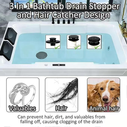 Bathtub Drain Stopper, Pop Up Tub Stopper Plug with Bathtub Drain Hair Catcher Cover, Universal for 1.45 in to 1.8 in Tub Drain, Matte Black