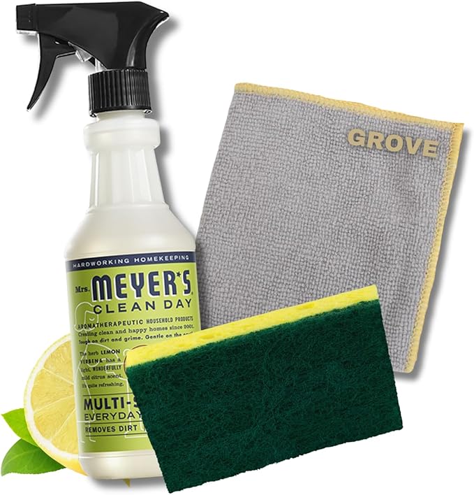 Mrs Meyers Cleaning Spray With Sponge & Microfiber Towel - All Purpose Cleaner & Mrs Meyers Multi-surface Cleaner - Kitchen Cleaner Spray & Multipurpose Cleaner, Myers All Purpose Cleaning Spray, 16oz