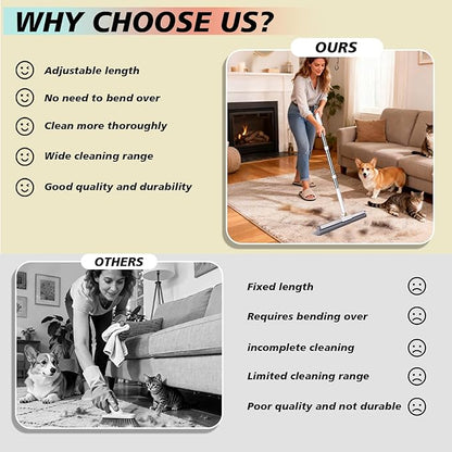 4 in 1 Carpet Rake for Pet Hair Removal with Adjustable Handle, Long Handle Dog and Cat Pet Hair Rake Set of 4, Rug Rake for Carpets, Pet Hair Broom for Carpets, Rugs, Mats, Couch, Car