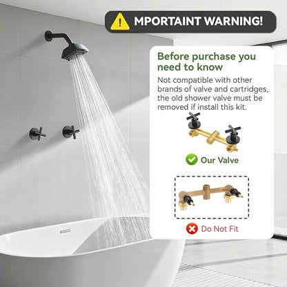2 Handle Shower Faucet Set 6-Spray Shower Head and Handle Set Shower Trim Kit with Rough-in Valve Bathroom Shower Faucet Valve Trim Kit Matte Black