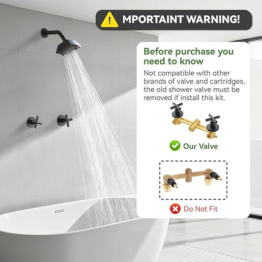 2 Handle Shower Faucet Set 6-Spray Shower Head and Handle Set Shower Trim Kit with Rough-in Valve Bathroom Shower Faucet Valve Trim Kit Matte Black