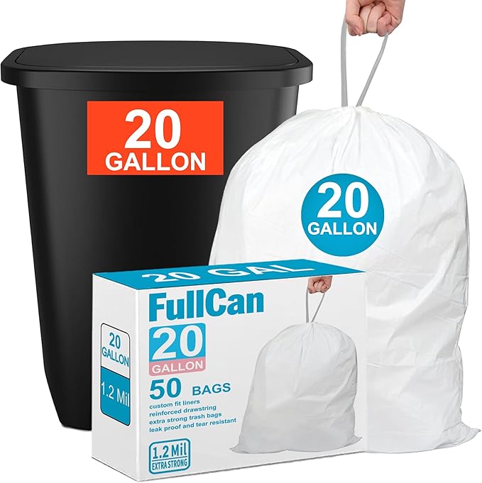 20 Gallon Heavy Duty 1.2 Mil THICK Compatible with Glad 20 Gallon Trash Can Trash Bags with Reinforced Drawstring Tear & Leak Resistant Drawstring Garbage Liners