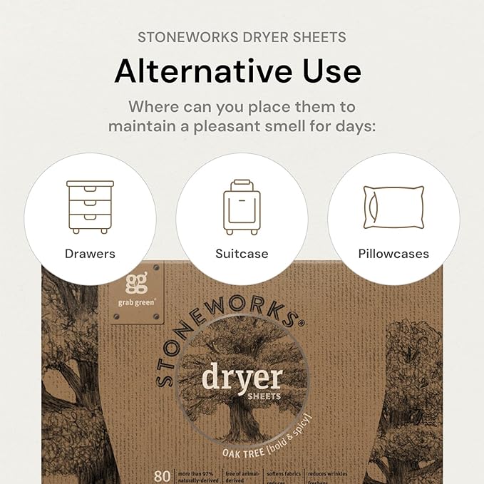 Grab Green, Stoneworks, Dryer Sheets, 80 Compostable Sheets (Birch Branch)