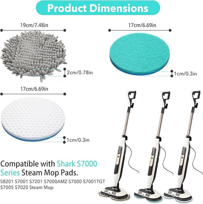 Frescares S7001 Upgraded Steam&Scrub Mop Pads for Shrak,S8201 S8001 S7000 S7201 S7000AMZ S7005 S7020 S7001C All-in-One Hard Floor Steam Mop (6Green-Without snap Fastener)