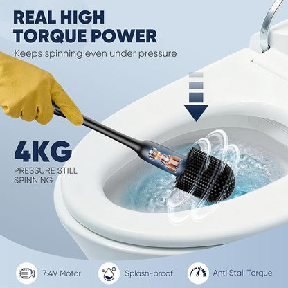 EKZ Electric Toilet Brush with UV Stain Detection, High-Torque Power, Dual-Speed (80/200 RPM), Splash-Resistant Silicone Scrubber Head, Hygienic Wall-Mount Holder, Type-C Rechargeable, Black