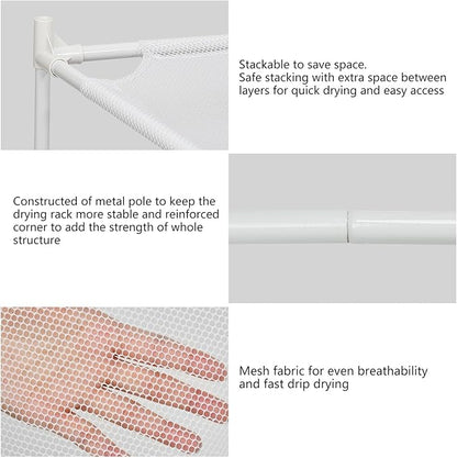 Clothes Drying Rack, 2-Layer Sweater Laundry Drying Rack Flat, Mesh Drying Rack Clothing for Indoor & Outdoor, White