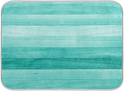Teal Turquoise Green Wood Texture Dish Drying Mat 18x24 for Kitchen Green Blue Wooden Printing Dishes Pad Dish Drainer Rack Mats Absorbent Fast Dry Kitchen Accessories