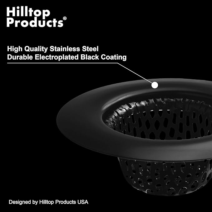 2 Pack - 2.25" Top / 1" Basket- Black Sink Strainer Bathroom, Utility, Slop, Laundry, RV and Lavatory Sink Drain Strainer Hair Catcher. Stainless Steel with Black Electroplated Coating
