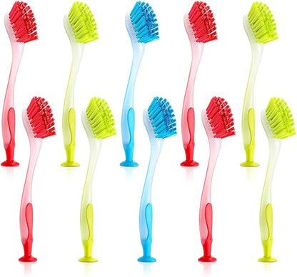 Boao 10 Pieces Long Dish Brush with Handle Assorted Color Dishwashing Brush with Suction Cup Multipurpose Cleaning Tool for Kitchen, Toilet, Etc