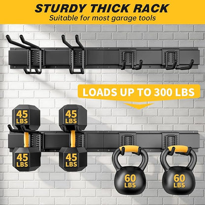 UUP 32 Inches Garage Storage, Garage Organization, Wall Mount Garden Tool Organizer, Max 300lbs Adjustable Metal Hooks, Yard Shed Hanging Rack, Heavy Duty Shelving for Rake Broom Mop Snowboard