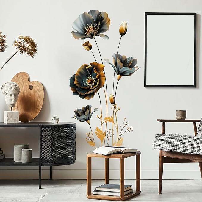 3D Wall Stickers Black Gold Floral Wall Art Decal Decor for Bedroom Living Room Offices Home Decoration