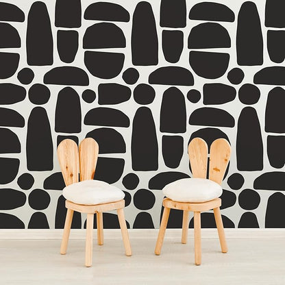 Large Boho Geometric Wall Decal Abstract Art Sticker, Modern Irregular Bohemian Shapes Decals, Peel and Stick Black Vinyl Wall Stickers for Bedroom, Living Room Decor
