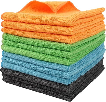 12 Pack Microfiber Cleaning Cloth 11.8x11.8inch - Streak-Free, Reusable Wipes for Glass, Kitchen, Car, Dusting - Absorbent & Lint-Free (Mixed Color 04, 11.8 x 11.8 inch)